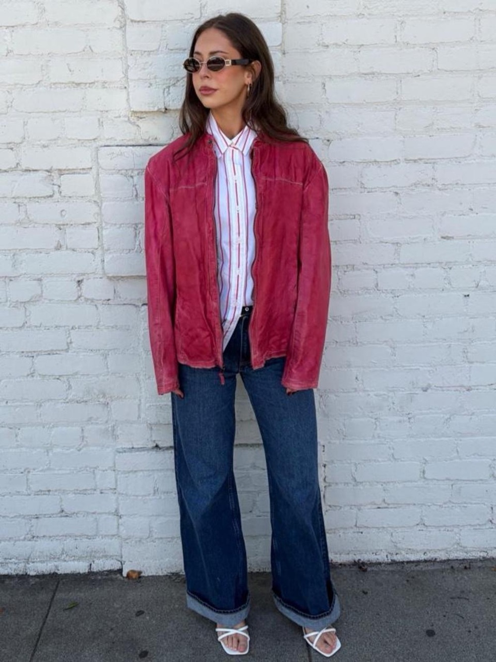 Vtg Missani Le Collezioni Red Lambskin Leather bomber jacket Sz M men’s Zip Burn